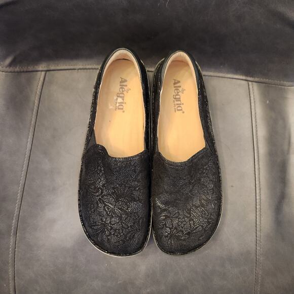 Alegria Debra Black Sprigs Lace Pattern Clog Shoes Size 11 - Picture 3 of 7